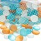 Flat Marbles Vase Filler - 0.68 Lb (70 pcs) Aqua White & Orange Glass Pebbles Vases - Clear Glass Stones for Vases - Flat Glass Marble for craft and Home décor - Aquarium Glass Marble filler